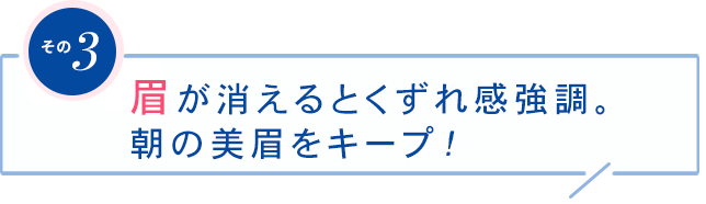 その3眉が消えるとくずれ感強調。朝の美眉をキープ!