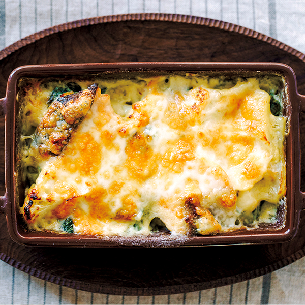 鮭とたっぷり野菜の豆乳味噌グラタン