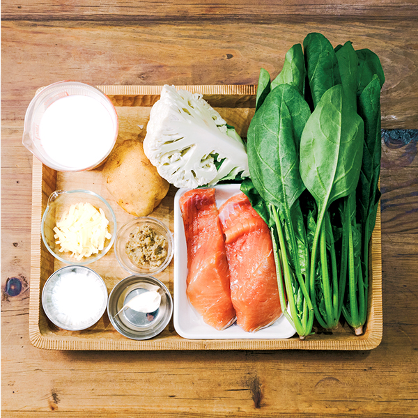 鮭とたっぷり野菜の豆乳味噌グラタン　材料