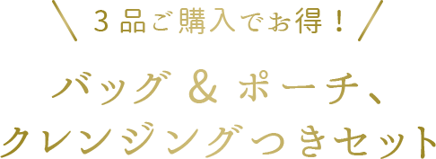 3品ご購入でお得！バッグ&ポーチ、クレンジングつきセット