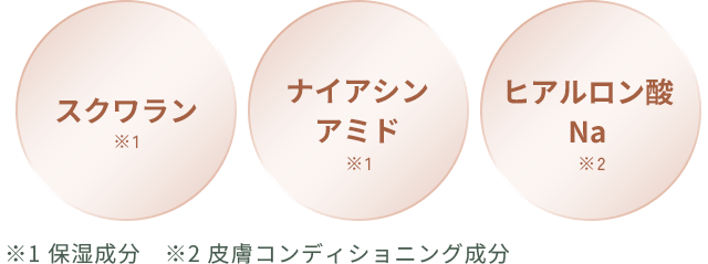 有効成分 ナイアシンアミド スクワラン※2 レモンバームエキス※3 アロエベラ葉エキス※4 ビルベリー葉エキス※5 ヒアルロン酸Na※6