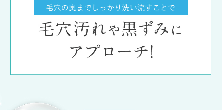 毛穴の奥までしっかり洗い流すことで毛穴汚れや黒ずみにアプローチ!