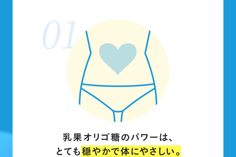 01 乳果オリゴ糖のパワーは、とても穏やかで体にやさしい。
